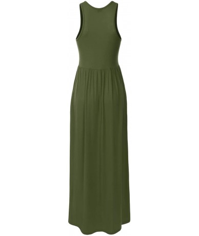 Cover-Ups Women's Sleeveless Racerback Long Maxi Dress with Pockets (XS-XXL) - Dbd002_olive - C4196XEMG2H $40.11