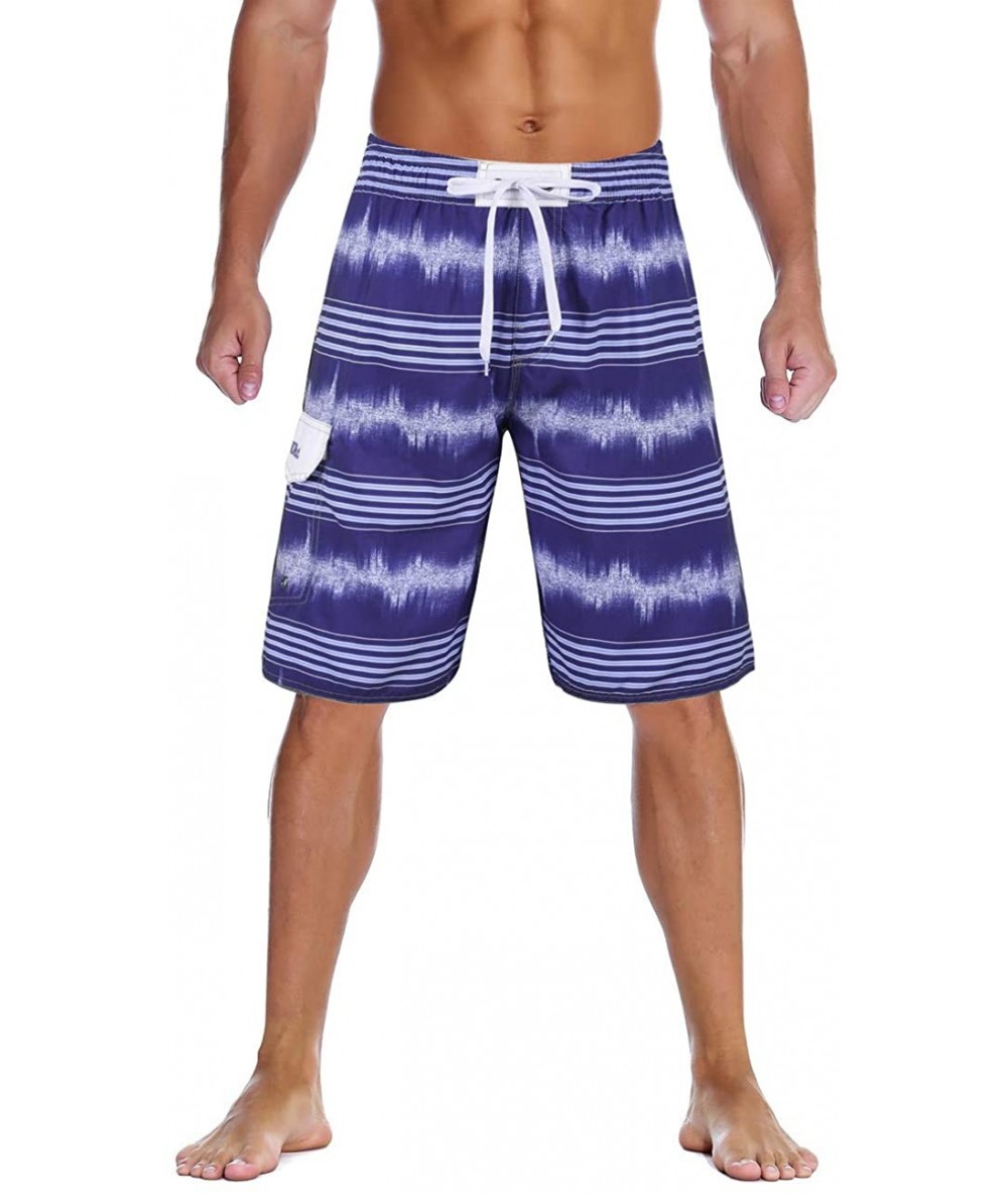 Racing Men's Beachwear Summer Holiday Swim Trunks Quick Dry Striped - Cool Blue - C118L2TYQWS $30.16