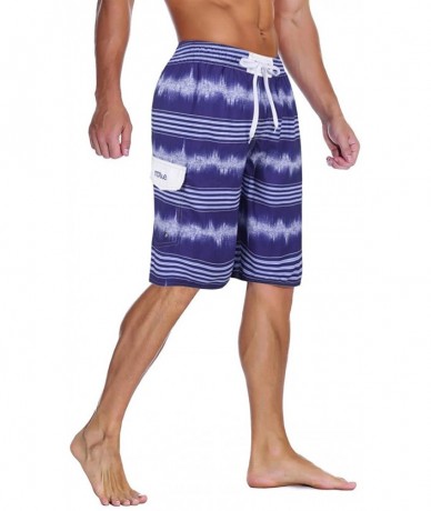 Racing Men's Beachwear Summer Holiday Swim Trunks Quick Dry Striped - Cool Blue - C118L2TYQWS $30.16