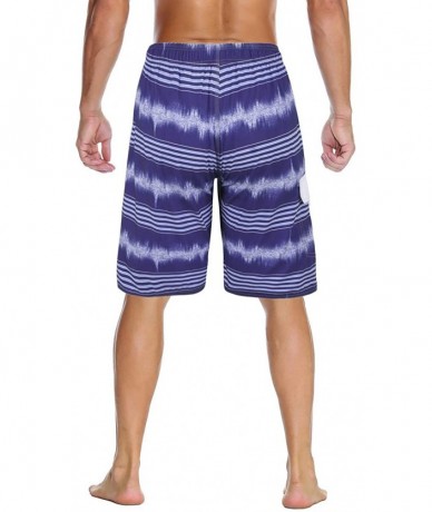 Racing Men's Beachwear Summer Holiday Swim Trunks Quick Dry Striped - Cool Blue - C118L2TYQWS $30.16