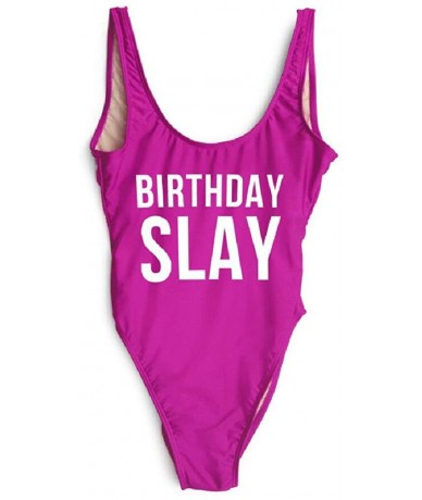 One-Pieces Women Sexy Birthday Slay Letter Print One Piece Girl Swimwear Monokini Beachwear Femme Swimsuit - Purple White 99 ...