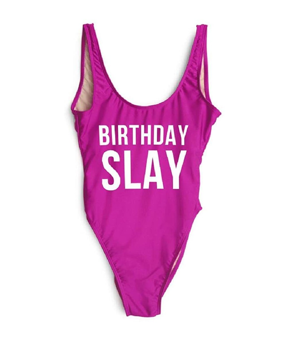 One-Pieces Women Sexy Birthday Slay Letter Print One Piece Girl Swimwear Monokini Beachwear Femme Swimsuit - Purple White 99 ...