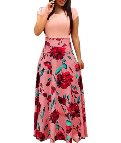 Racing Womens Dresses Cocktail Party Dress Elegant Women's Maxi Dress Floral Printed Casual Tunic Long Maxi Dress A pink - C3...