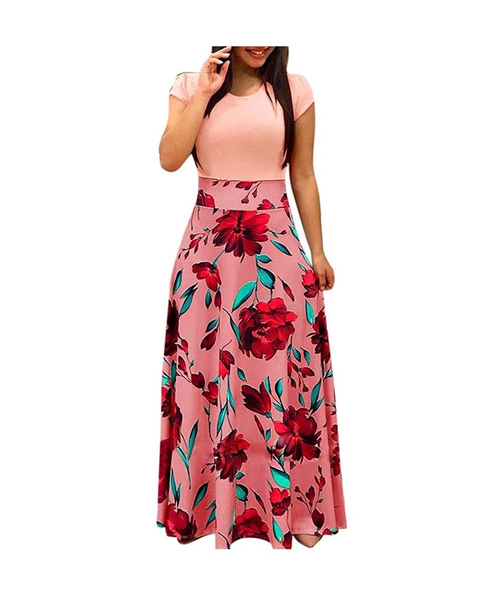 Racing Womens Dresses Cocktail Party Dress Elegant Women's Maxi Dress Floral Printed Casual Tunic Long Maxi Dress A pink - C3...