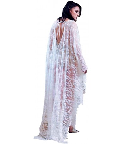 Cover-Ups Kimono White lace Kimono Embroidered Lace Cardigan with Half Sleeves (One Size-Z-White) - CW18EHGOQN5 $42.37