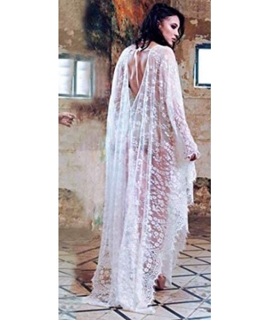 Cover-Ups Kimono White lace Kimono Embroidered Lace Cardigan with Half Sleeves (One Size-Z-White) - CW18EHGOQN5 $42.37