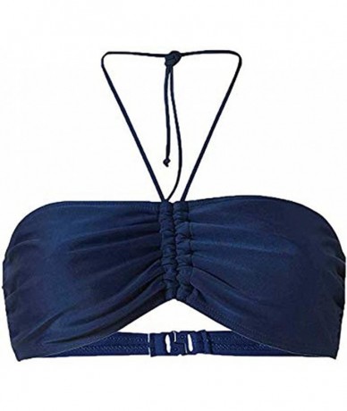 Sets Women's Halter Bikini Top Summer Mix & Match Plain Basic Bikini Bandeau Top Swimwear Beachwear - Dark Blue - C718UMT6LR4...