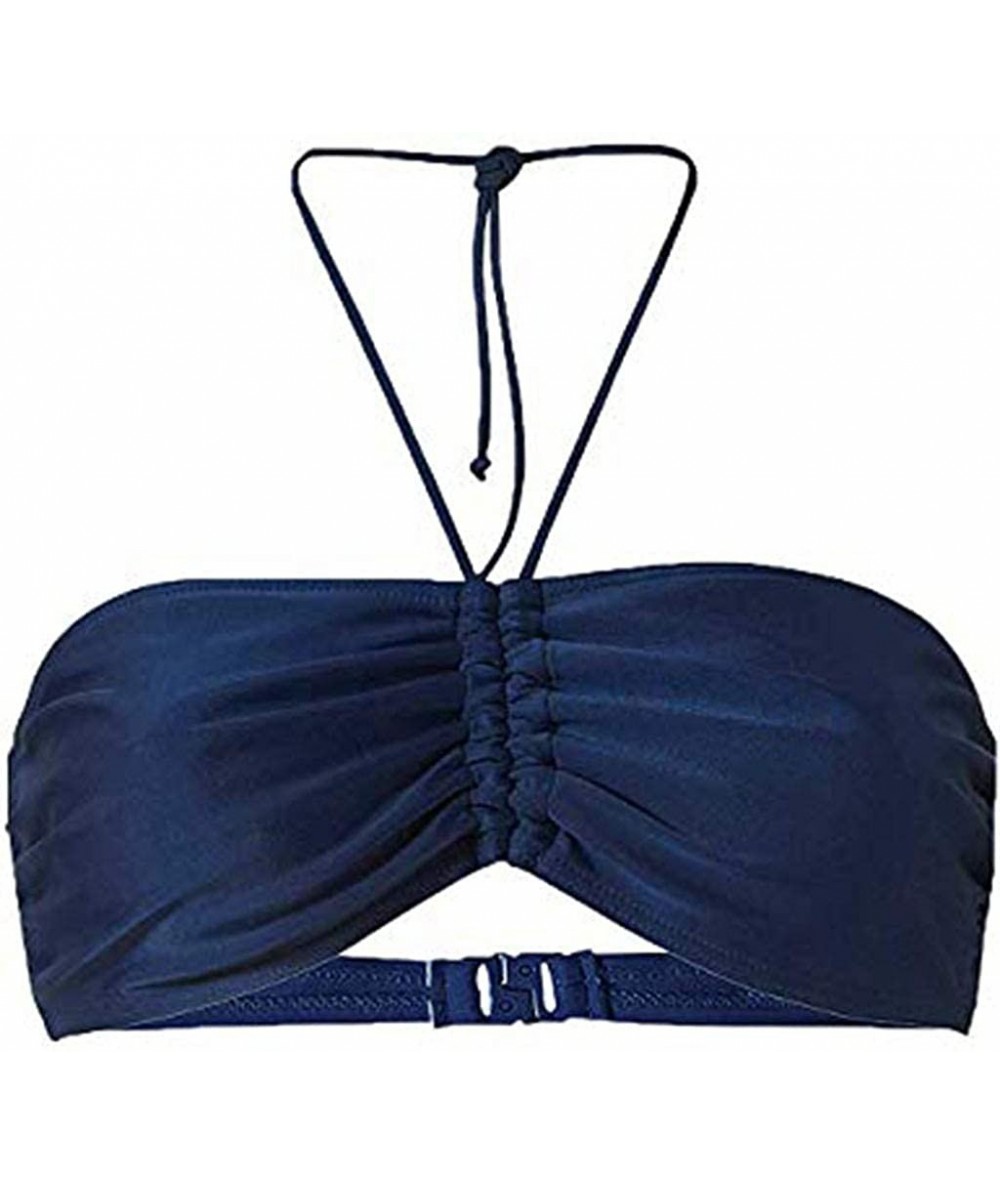 Sets Women's Halter Bikini Top Summer Mix & Match Plain Basic Bikini Bandeau Top Swimwear Beachwear - Dark Blue - C718UMT6LR4...