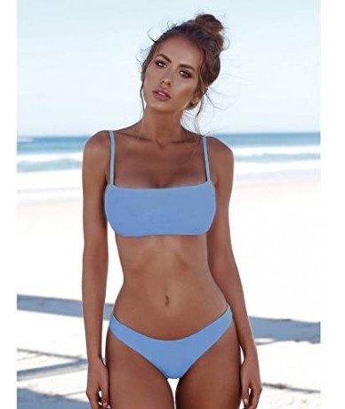 Sets Bikinis 2019 Woman Swimsuit Female Swimwear Thong Bikini Swimming Suit For Women Solid Bather Bikini Sexy (lake blue 016...