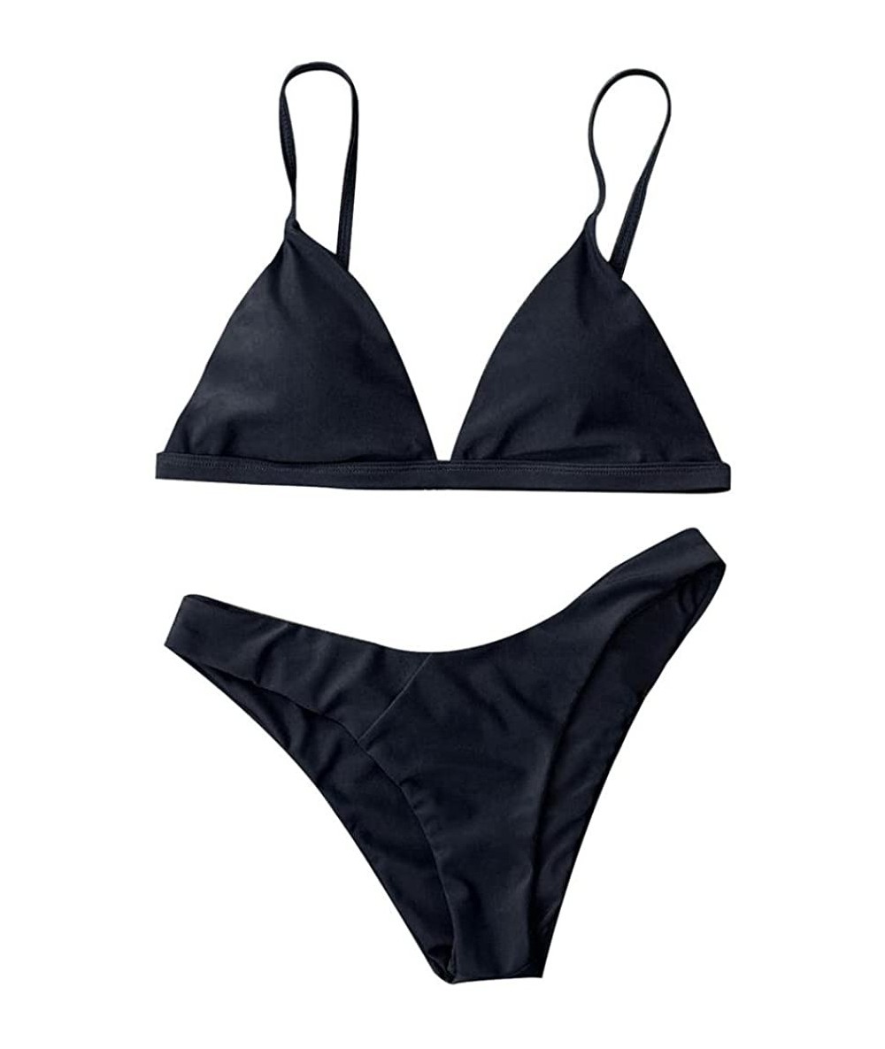 Sets Soft Women Two Pieces Push up Padded Bra Swimsuits Bikini Set - Black - C1189L4WQ0Q $26.94