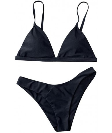 Sets Soft Women Two Pieces Push up Padded Bra Swimsuits Bikini Set - Black - C1189L4WQ0Q $26.94