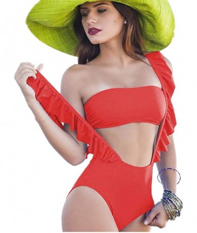 Sets Women 2 Piece Bandeau Top High Waisted Bathing Suit Ruffle Swimsuit Overall Slip Bikini Bottom Sets - Red - CE18RCNXXN3 ...