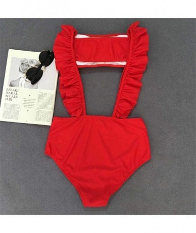 Sets Women 2 Piece Bandeau Top High Waisted Bathing Suit Ruffle Swimsuit Overall Slip Bikini Bottom Sets - Red - CE18RCNXXN3 ...