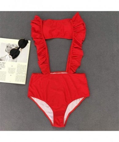 Sets Women 2 Piece Bandeau Top High Waisted Bathing Suit Ruffle Swimsuit Overall Slip Bikini Bottom Sets - Red - CE18RCNXXN3 ...