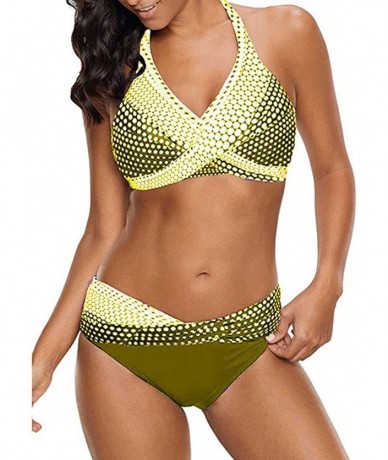 Cover-Ups 2020 Womens Polka Dot Print Bikini Set Halter Neck Swimwear Twist Front 2 Piece Swimsuit - 002yellow - CI19407ZX9A ...