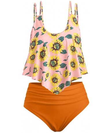 Cover-Ups Sunflower Tankini Swimsuits- High Waisted Swim Bottom with Ruffle Bandeau Top Beach Bikini Hot Boho Swimwear Only L...