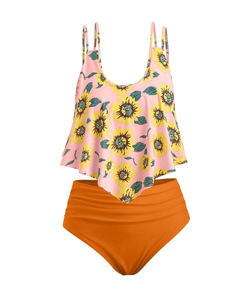 Cover-Ups Sunflower Tankini Swimsuits- High Waisted Swim Bottom with Ruffle Bandeau Top Beach Bikini Hot Boho Swimwear Only L...