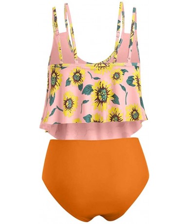 Cover-Ups Sunflower Tankini Swimsuits- High Waisted Swim Bottom with Ruffle Bandeau Top Beach Bikini Hot Boho Swimwear Only L...