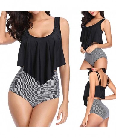 Sets Swimsuit for Women Two Piece Bathing Suit Ruffled Top with High Waisted Bottom Bikini Set - D-black2 - C5196DDNSHI $27.11