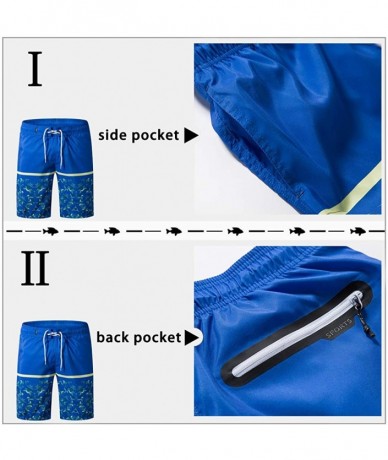 Board Shorts Men's Swimming Trunks with Pockets Beach Swimwear Quick Dry Elastic Waist Board Shorts - 1807 Blue With Mesh - C...