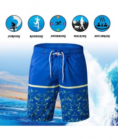 Board Shorts Men's Swimming Trunks with Pockets Beach Swimwear Quick Dry Elastic Waist Board Shorts - 1807 Blue With Mesh - C...