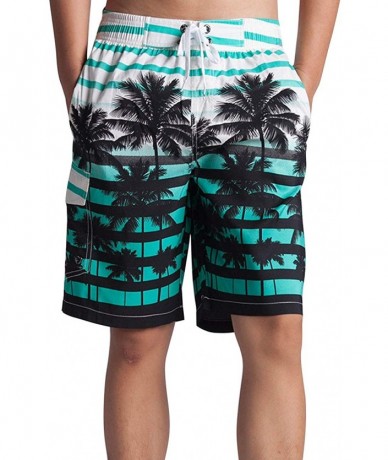 Board Shorts Men's Swim Trunks Quick Dry Mesh Lining Hawaii Beach Short with Pockets Bathing Suits - Palm Tree-mint Green - C...