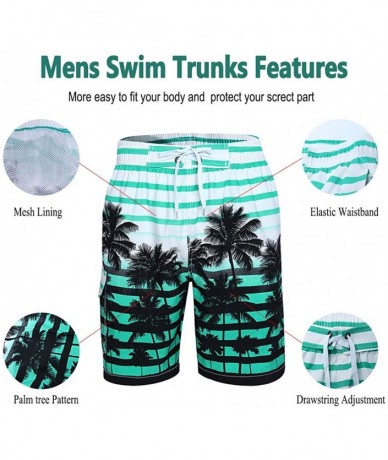 Board Shorts Men's Swim Trunks Quick Dry Mesh Lining Hawaii Beach Short with Pockets Bathing Suits - Palm Tree-mint Green - C...