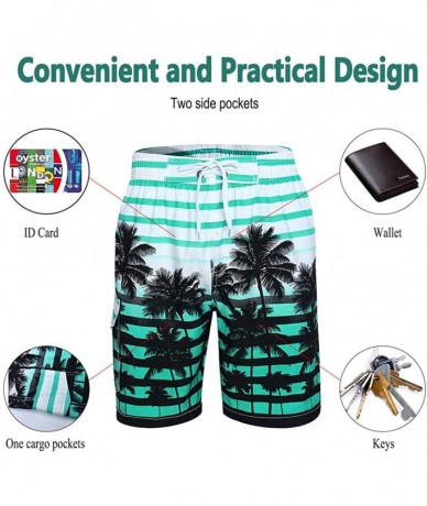 Board Shorts Men's Swim Trunks Quick Dry Mesh Lining Hawaii Beach Short with Pockets Bathing Suits - Palm Tree-mint Green - C...