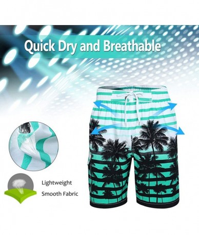 Board Shorts Men's Swim Trunks Quick Dry Mesh Lining Hawaii Beach Short with Pockets Bathing Suits - Palm Tree-mint Green - C...