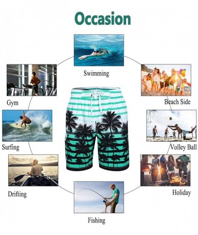 Board Shorts Men's Swim Trunks Quick Dry Mesh Lining Hawaii Beach Short with Pockets Bathing Suits - Palm Tree-mint Green - C...