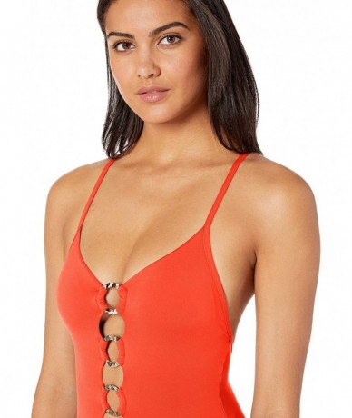 One-Pieces Women's Active Ring Front One Piece Swimsuit - Active Tangelo - C218KXMSTST $76.06