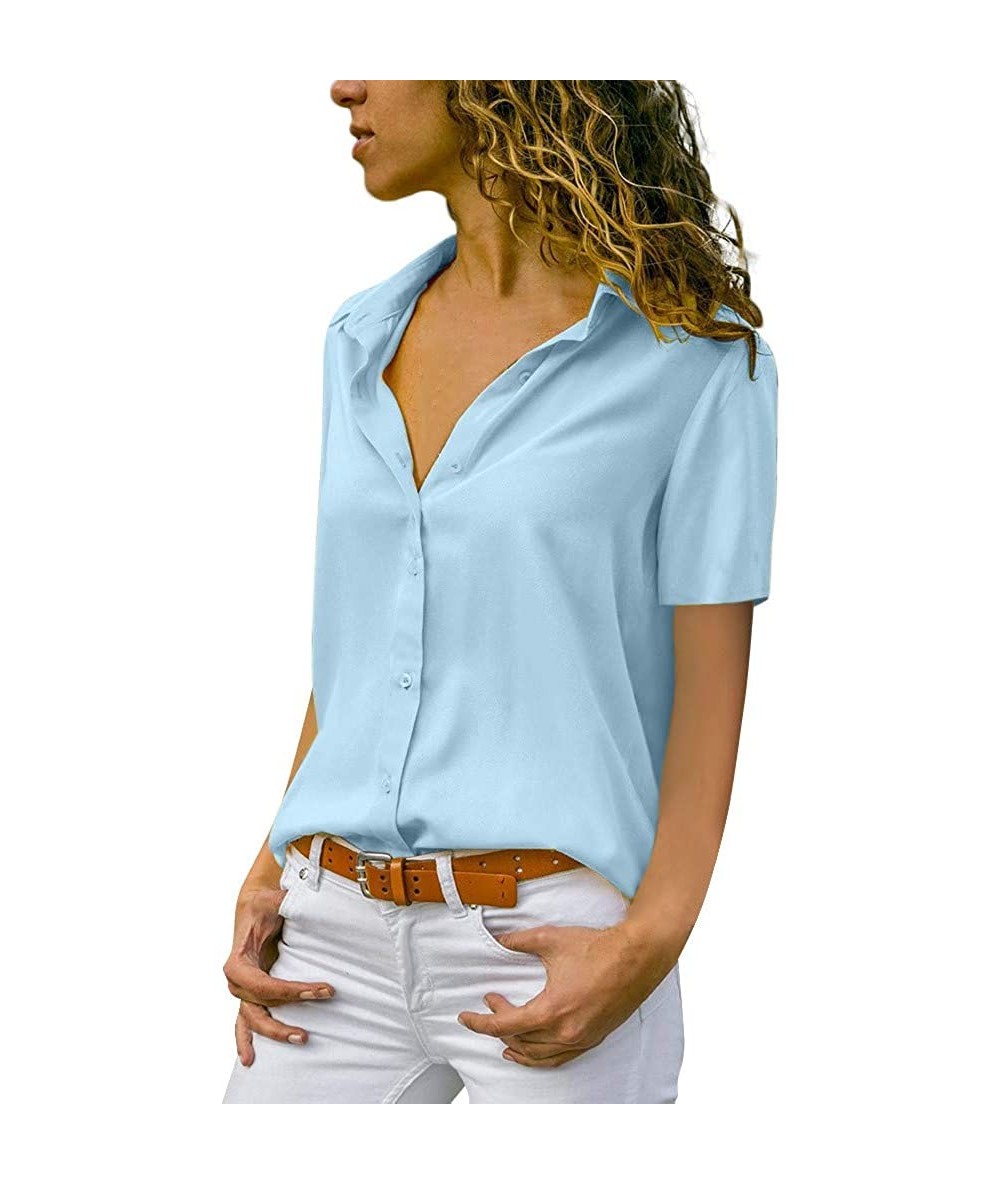 Racing Blouse For Women Loose Print Button Blouse Pullover Tops Shirt - 3 - Blue - C8194YEZIUU $21.97