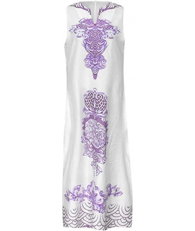 Cover-Ups Women Summer Ladies Casual V Neck Flower Print Maxi Tank Dress Sleeveless Long Party Beach Dresses Sundress Purple ...