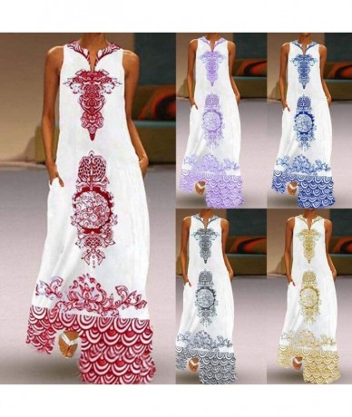 Cover-Ups Women Summer Ladies Casual V Neck Flower Print Maxi Tank Dress Sleeveless Long Party Beach Dresses Sundress Purple ...