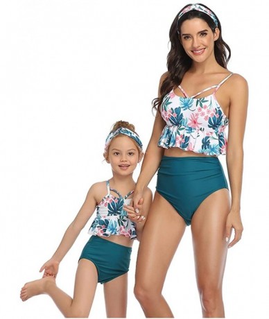 Sets Womens Girls Halter High Waisted Swimsuit Two Pieces Ruffle Bikini Set Family Matching Swimwear - Green - CN199QQD7ZE $3...