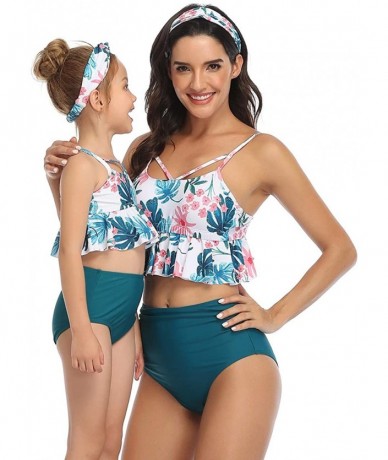 Sets Womens Girls Halter High Waisted Swimsuit Two Pieces Ruffle Bikini Set Family Matching Swimwear - Green - CN199QQD7ZE $3...