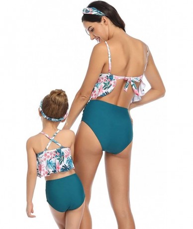 Sets Womens Girls Halter High Waisted Swimsuit Two Pieces Ruffle Bikini Set Family Matching Swimwear - Green - CN199QQD7ZE $3...