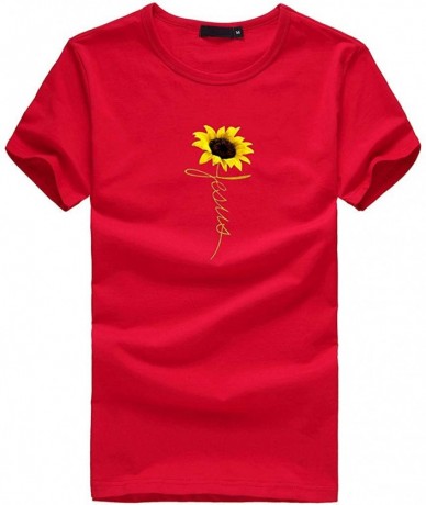 Racing Sunflower Graphic Tees Women Short/Long Sleeve Blouse Round Neck Summer Casual Loose Plus Size T Shirt Tops 2 Red - CV...