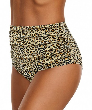 Bottoms Women's High Waist Ruched Bikini Bottom Solid Swim Shorts Tankini Brief - D Leopard Print - CK196EA3XKR $36.66