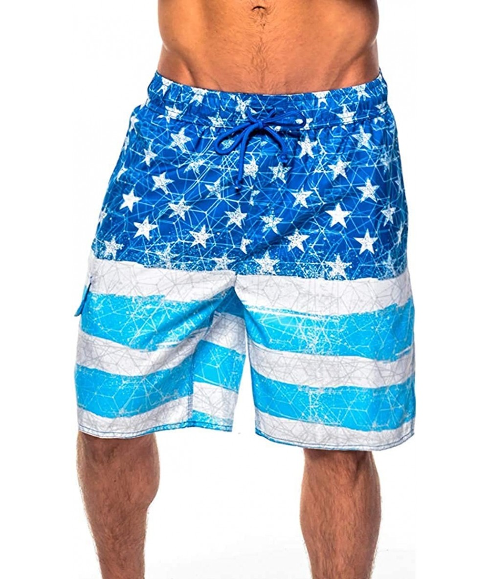 Trunks Men's Micro Fiber Star Spangled Swim Trunks - Spangled Blue - CK11VXWL0IH $37.63