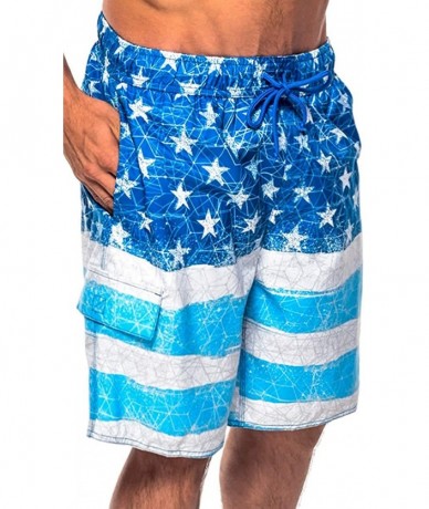 Trunks Men's Micro Fiber Star Spangled Swim Trunks - Spangled Blue - CK11VXWL0IH $37.63