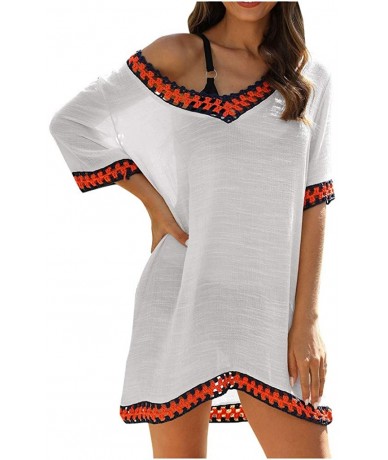 Cover-Ups Women's Swimsuit Sunscreen Ethnic Blouse Beach Cover Up Dress - White - CX1960L6WSR $28.55