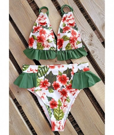 Sets Women High Waisted Swimsuit Ruffle V Neck Bikini Two Pieces Swimwear - Print 10 - CC198N2TO6U $45.81