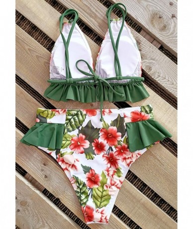 Sets Women High Waisted Swimsuit Ruffle V Neck Bikini Two Pieces Swimwear - Print 10 - CC198N2TO6U $45.81