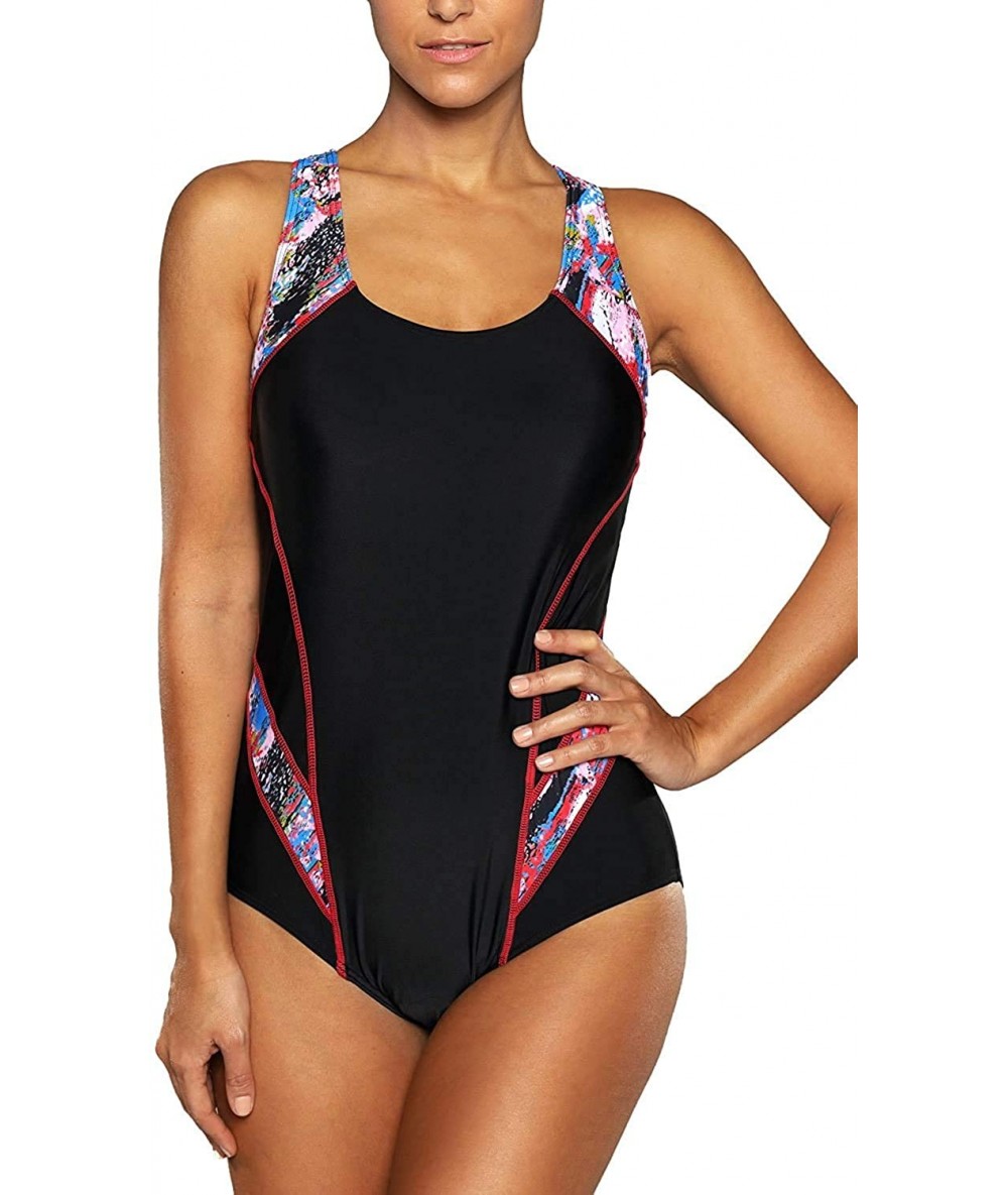 Racing Women's One Piece Athletic Racerback Swimsuit Slimming Bathing Suit - 4 Black/Red - CH18E5HX26H $46.79