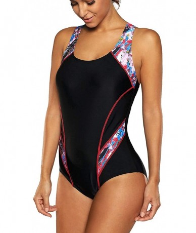 Racing Women's One Piece Athletic Racerback Swimsuit Slimming Bathing Suit - 4 Black/Red - CH18E5HX26H $46.79