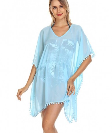 Cover-Ups Women's Chiffon Tassel Swimsuit Beach Bathing Suit Cover Ups Beachwear - Baby Blue - CK19463AOZW $19.40