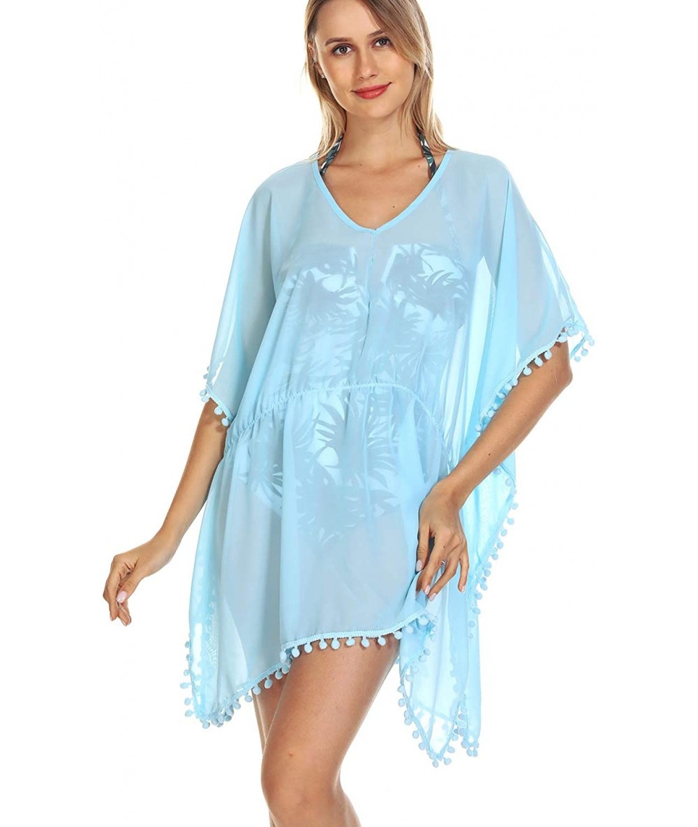 Cover-Ups Women's Chiffon Tassel Swimsuit Beach Bathing Suit Cover Ups Beachwear - Baby Blue - CK19463AOZW $19.40