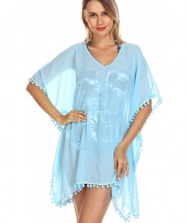 Cover-Ups Women's Chiffon Tassel Swimsuit Beach Bathing Suit Cover Ups Beachwear - Baby Blue - CK19463AOZW $19.40