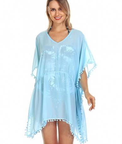 Cover-Ups Women's Chiffon Tassel Swimsuit Beach Bathing Suit Cover Ups Beachwear - Baby Blue - CK19463AOZW $19.40